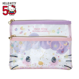 【震撼精品百貨】Hello Kitty 凱蒂貓~日本Sanrio三麗鷗 KITTY透明雙層扁平收納袋 (50週年)