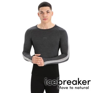 【icebreaker】ZoneKnit男網眼保暖羊毛圓領長袖上衣BF200『灰/黑』0A56HA
