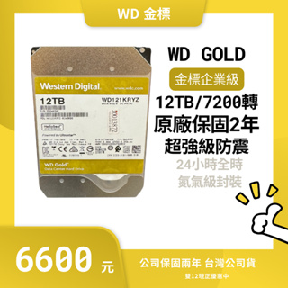 宙全科技｜保固兩年 WD 威騰 Gold 金標 企業碟 12TB /專賣良品企業級硬碟/SATA3.5吋/原廠公司保固