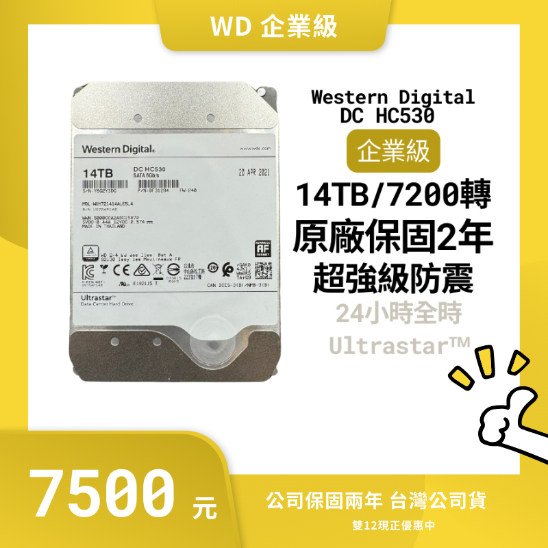 宙全科技｜WD 威騰 Gold  企業碟 14TB DC HC530/良品企業碟/SATA3.5/原廠公司保固/台灣出貨