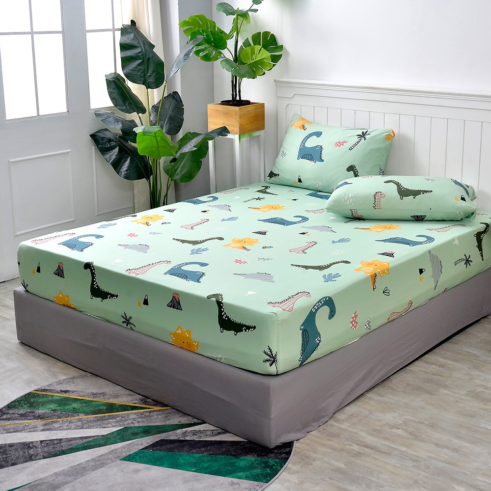 La Belle 海島針織棉 床包枕套組 單/雙/加 格蕾寢飾 侏儸紀帝國-綠