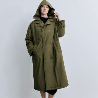 全新 ZARA 連帽長版風衣外套 長大衣 風衣 長版外套 長版大衣 連帽外套 軍綠色 百搭