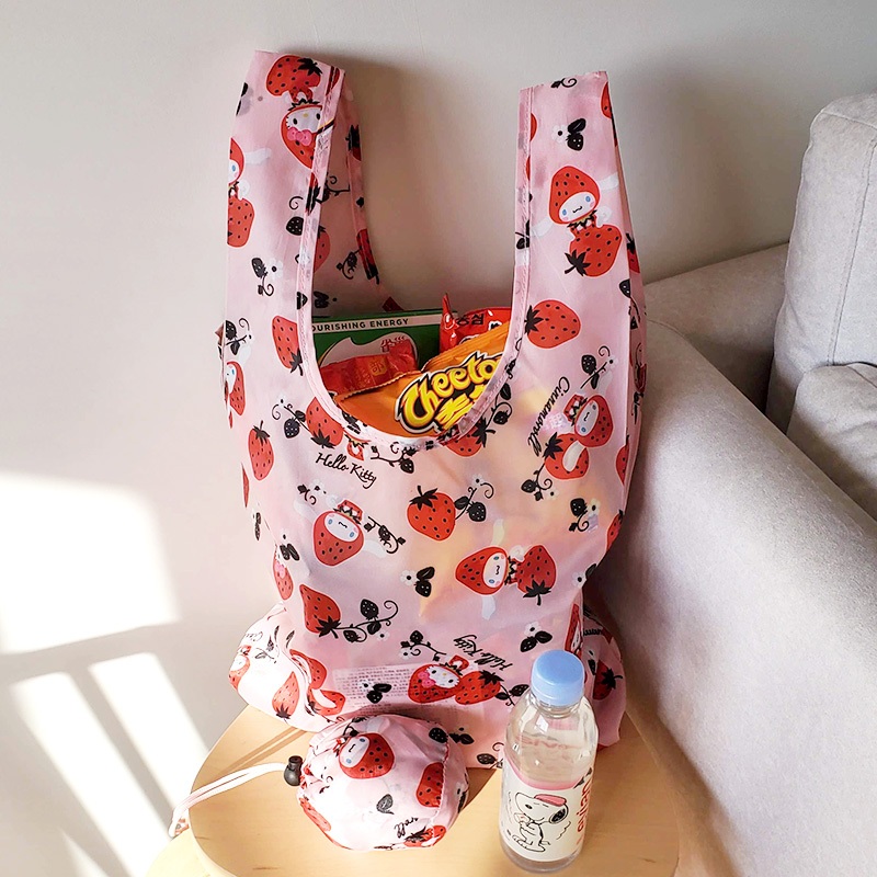 🌲台灣現貨當日寄出🌲草莓頭kitty大耳狗摺疊環保袋 折疊購物袋 便當袋 隨身袋 手提袋 午餐袋