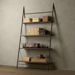 免運 美式鐵藝書架 實木loft工業風傢具 梯形書架 置物架 客廳電視架 收納架