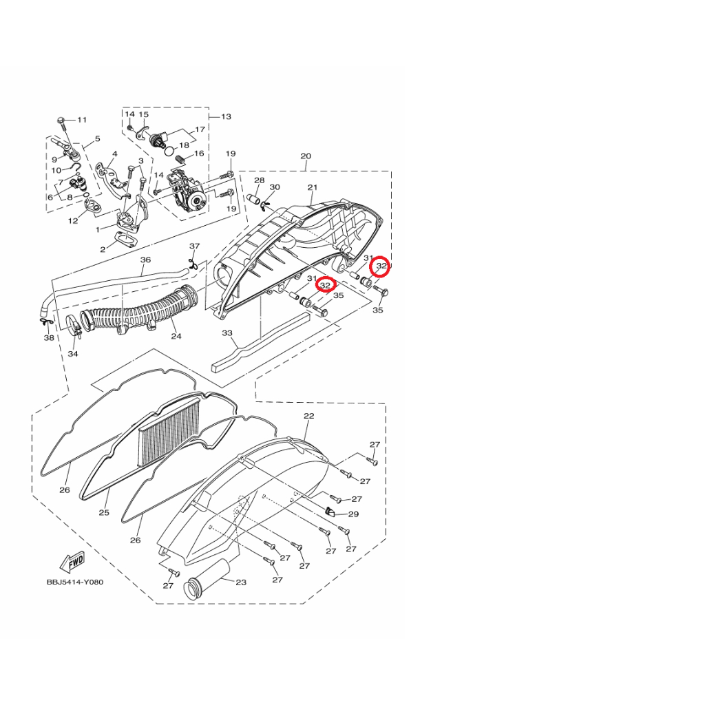 YAMAHA 原廠 新勁戰 六代 BWS 七期 N MAX 索環 料號：B6H-E4435-00