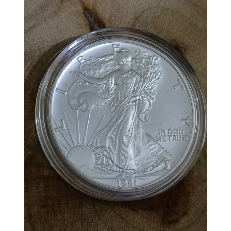銀幣 紀念幣 1991 美國 鷹揚銀幣 999 純銀 1盎司 （有年份值得收藏，最後一枚）