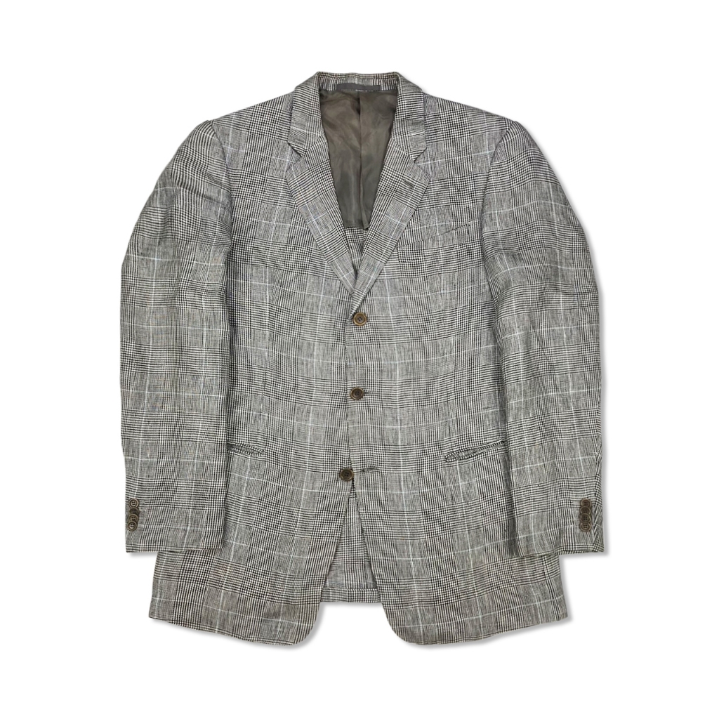 [出清品] Armani Collezioni 細千鳥格三顆單排釦正裝西裝外套 獵裝夾克 義大利製 約L號