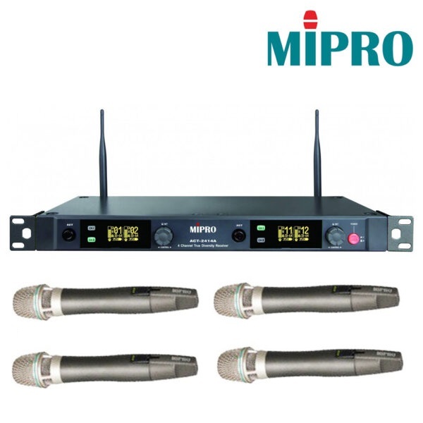 【MIPRO】ACT-2414A/ACT-24HC*4 四頻道無線麥克風組(數位式接收機+充電式手握無線麥克風)