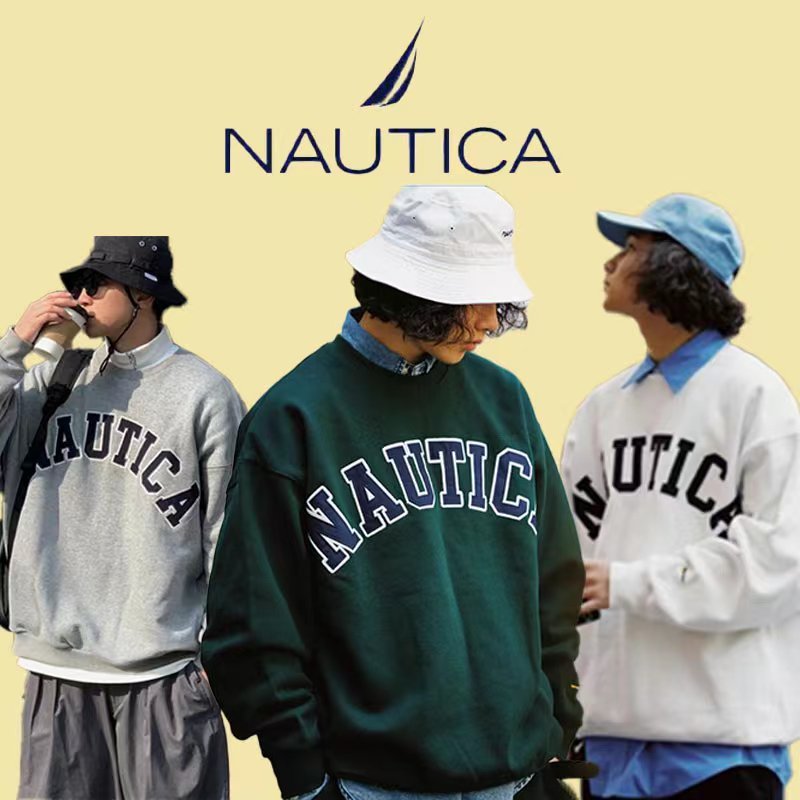 Nautica 大學T 長谷川監製 NAU 21AW 胸前刺繡圓領重磅寬鬆日系大學T 棉毛圈圓領大學T 秋冬 情侶大學t