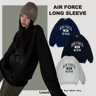 ☆LimeLight☆ AIR FORCE 90S 大學TEE 衛衣 寬鬆 落肩 刷毛 黑 灰 深藍 B-STS001