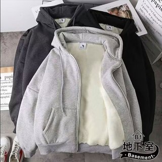 地下室B1-限時特賣 外套 日系素面加絨連帽外套 男生外套 長袖衣服 拉鍊 純色夾克【NL683211】