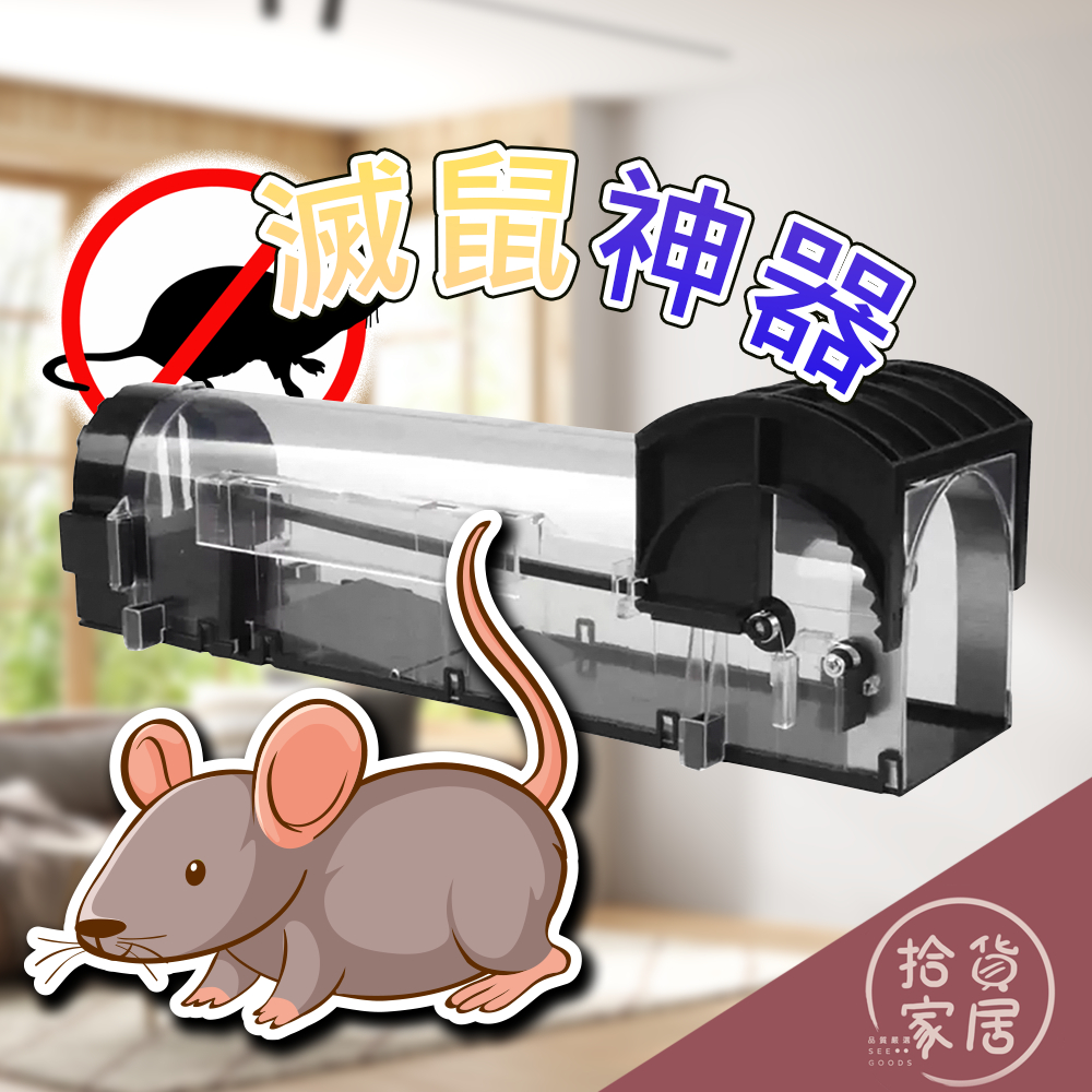【滅鼠神器】透明塑膠款捕鼠器 中 黑色簡易捕鼠器 鼠 自動捕鼠夾 可重複使用 捕鼠神器 捕鼠器 老鼠籠 捕鼠器 捕獸籠