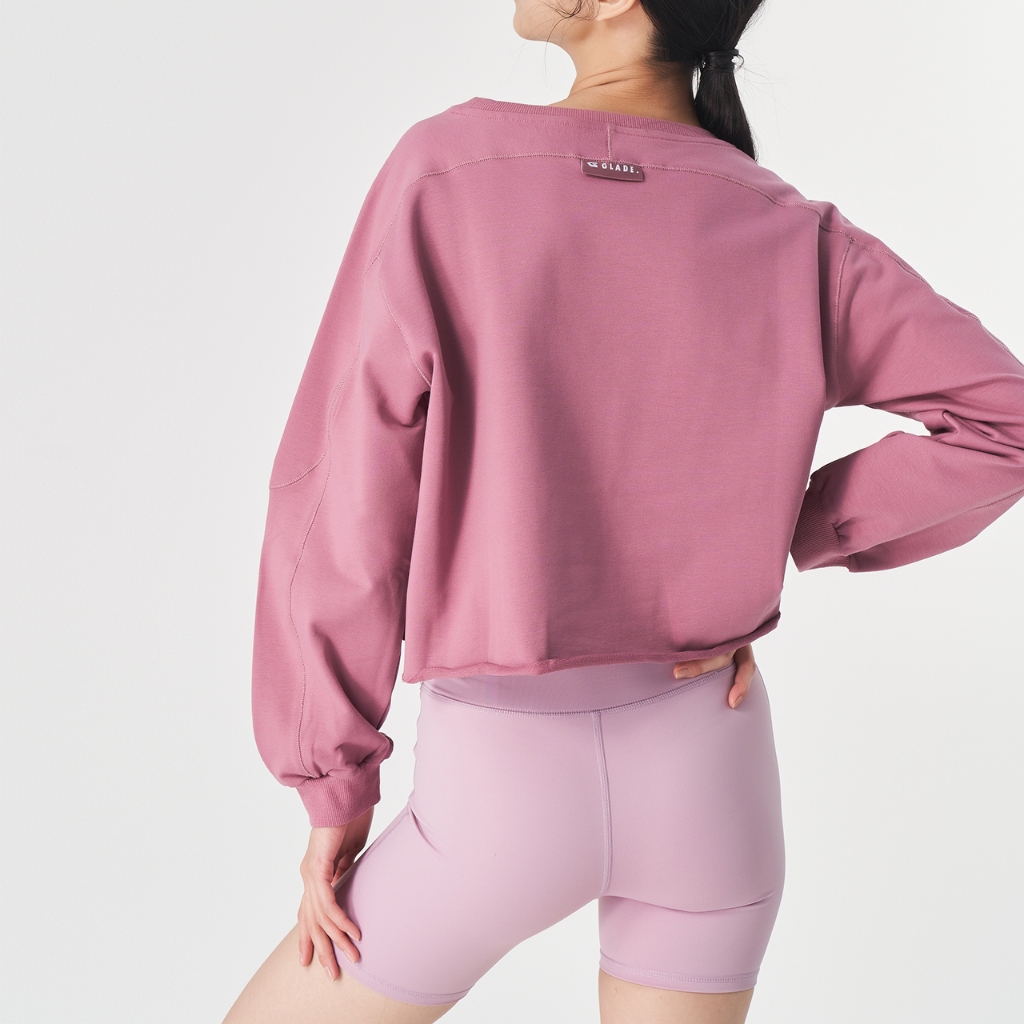 【GLADE.】Essentials 後織標 短版女長袖上衣 (藕紫) | Sweatshirt 衛衣 大學T 現貨