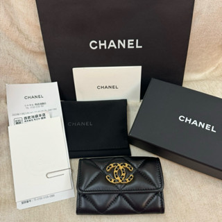 全新 CHANEL 香奈兒 19 羊皮 黑色 黑金 單層卡包 卡夾 卡包 皮夾 卡片夾 名片夾 信用卡夾 正品 全配
