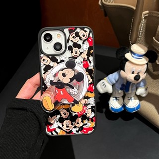 滿屏米奇 卡通磁吸手機殼 蘋果i16 可拆卸支架 情侶保護殼 iPhone 15 12 13 14 Pro Max 硬殼