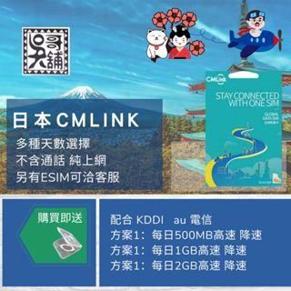 日本CMLINk 上網絡卡 4G高速，5日、7日、8日等多天數， 每日高速後降速