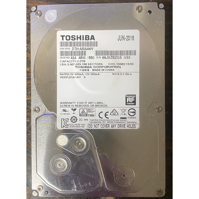 高時數 東芝 TOSHIBA 2TB 3.5寸硬碟