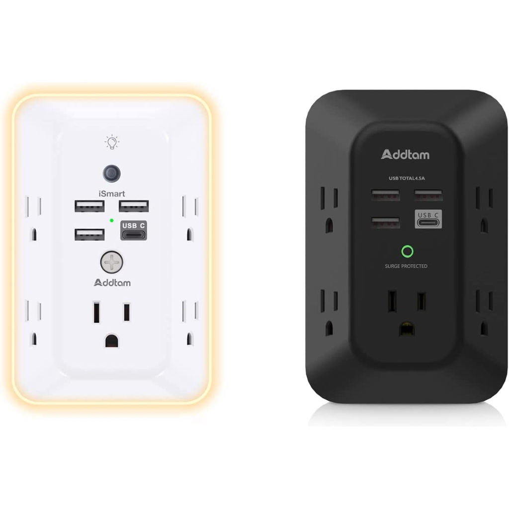 【南軟倉庫】全新 美國原裝 Addtam USB-C 壁式充電器 夜燈 3A 5插座 4USB 電湧保護 延長線