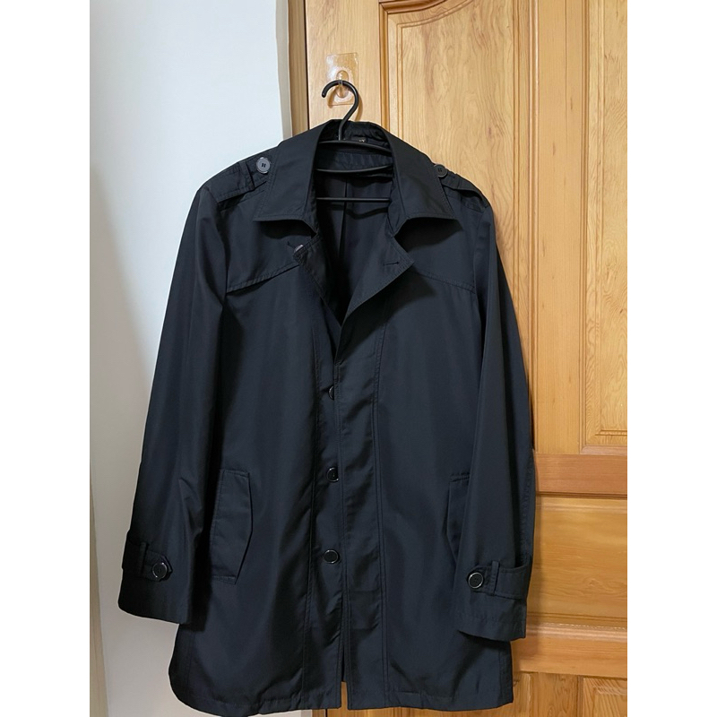 Morley 麼利西服 中長版黑色大衣 聚脂纖維防水防風材質 M號