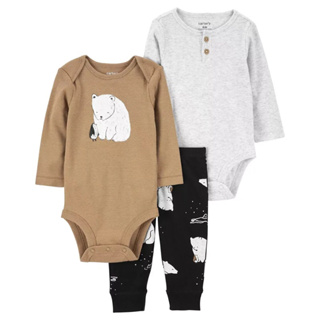 全新現貨🌷12M、24M美國Carter’s 寶寶嬰兒長袖包屁衣長褲三件組北極熊Carters男寶女寶連身衣套裝