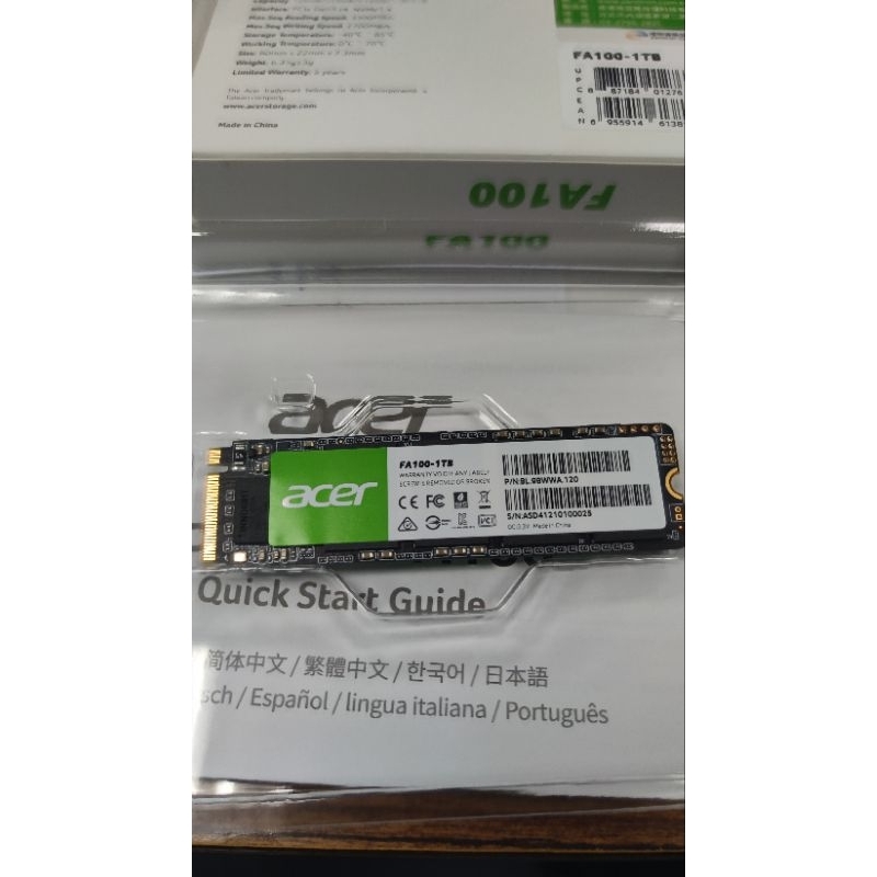Acer FA100 1TB Pcle M.2 SSD 固態硬碟 買1送1