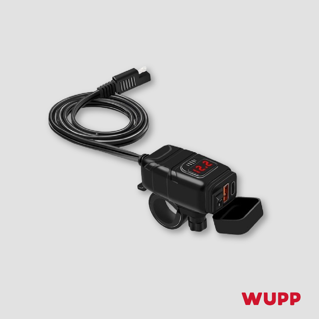 ❚ WUPP ❚ 機車方形充電器電壓表 車充車把USB 防水雙孔 機車usb/擋車/重機 QC3.0 手機充電器