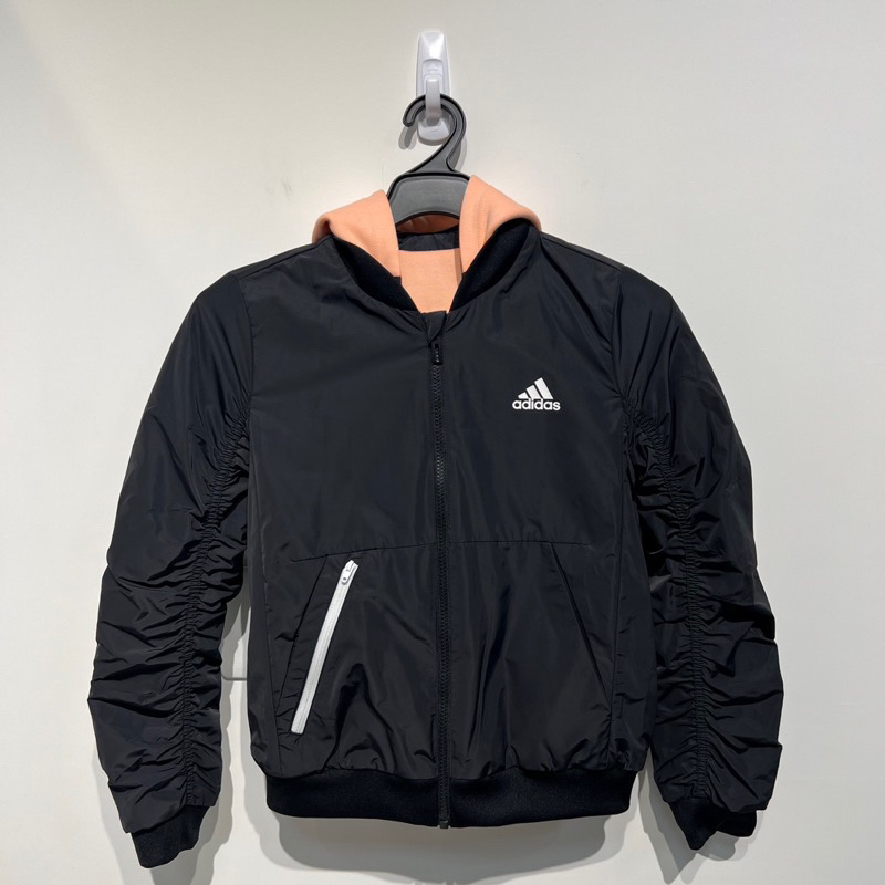 Adidas 愛迪達 雙面穿飛行夾克 黑色/橘色 二手 童裝152公分 CI0806