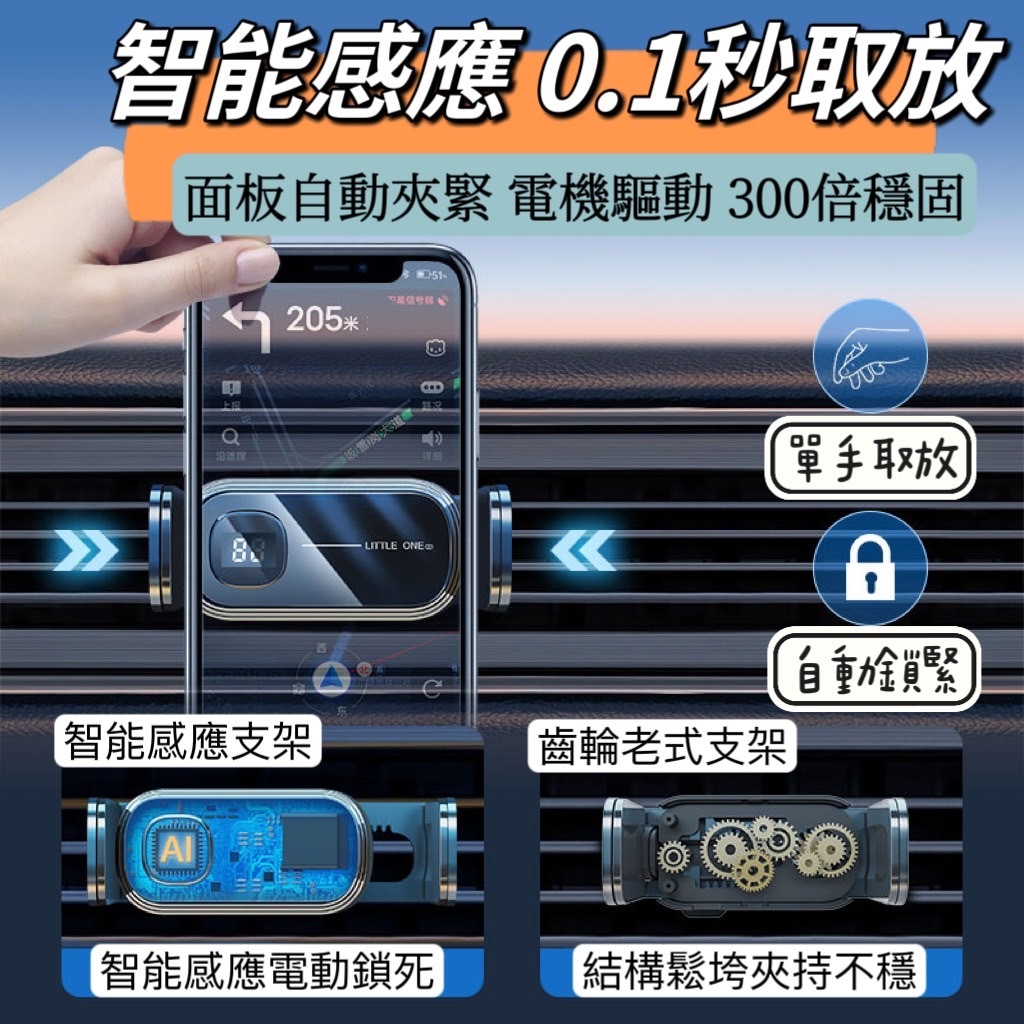台灣出貨 車用智能手機支架 車用小物 手機支架 導航手機架 車用手機架 全自動開合 支架