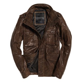 跩狗嚴選 極度乾燥 Superdry Rookie M65 軍裝 騎士皮衣 真皮 外套 機車夾克 重機 多口袋 復古棕