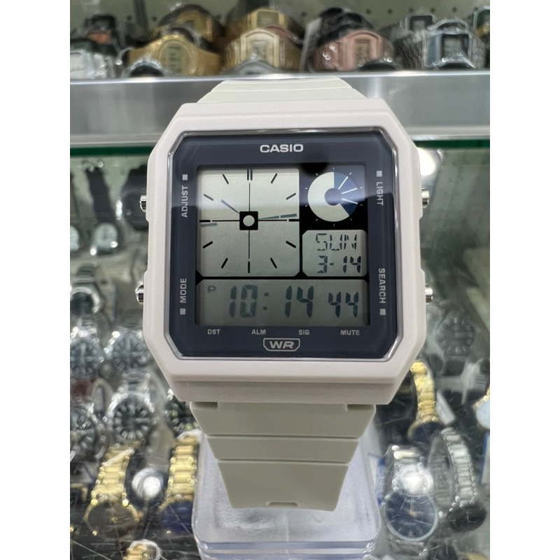 【金台鐘錶】CASIO卡西歐 時尚電子錶 (米白色)(方形) 錶殼設計 LF-20W-8A