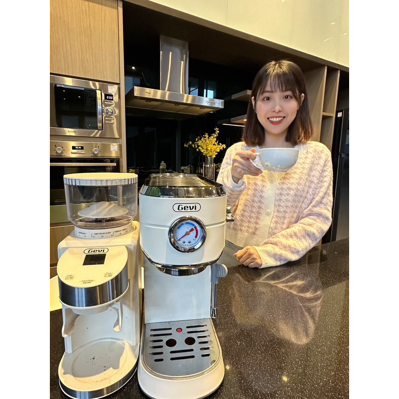 Gevi咖啡機咖啡大師半自動咖啡機+定量定時磨豆機套組(限時特價)