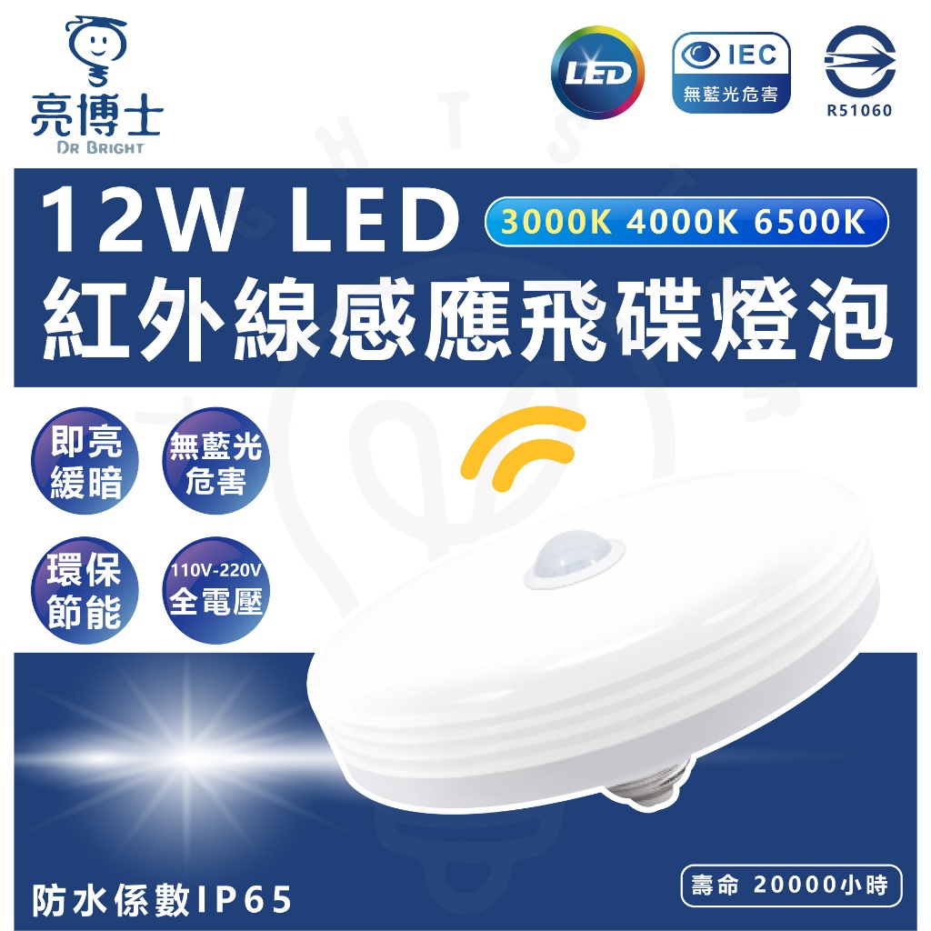 現貨 附發票 亮博士 12w LED 紅外線 感應 飛碟燈泡  E27燈頭 微波感應燈泡 感應燈泡 燈泡