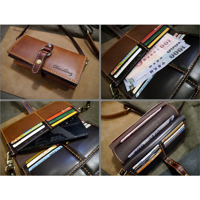 KH手工皮革工作室 MIT多卡層長夾 皮夾側背小包 鈔票錢包 信用卡夾 手機收納包 小型側背包 長皮夾 36格卡片夾層