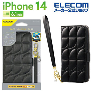 日本ELECOM iPhone 12 Pro mini 13 14 掀蓋皮套 鏡子 磁吸 付吊飾掀蓋殼 背帶 手腕帶