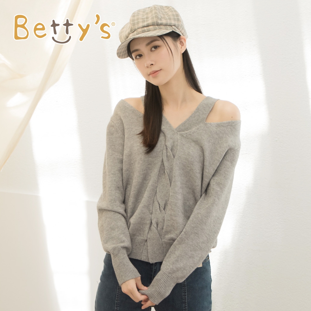 betty’s貝蒂思(15)肩領挖空設計針織毛衣(淺灰)