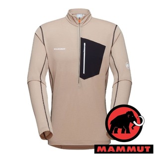 【MAMMUT 長毛象】男P/L 輕量半門襟長袖刷毛上衣『薩凡納褐/黑』1014-03780