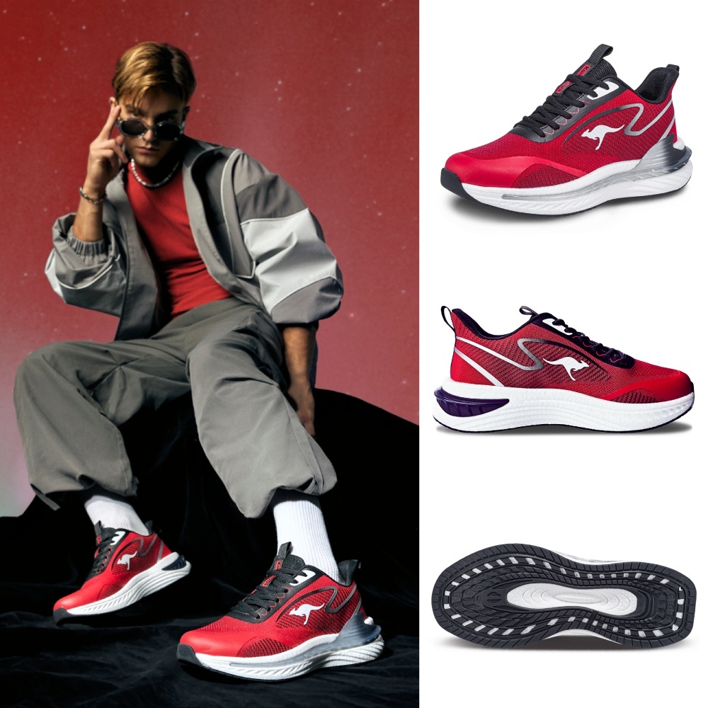 【KangaROOS 美國袋鼠鞋】男 RUN DASH 極光跑鞋 機能跑鞋 輕量透氣 (紅-KM41362)