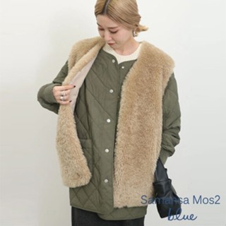 Samansa Mos2 blue 【SET ITEM】雙面穿抽繩鋪棉外套+毛絨背心外套(FG37L0Y0580)