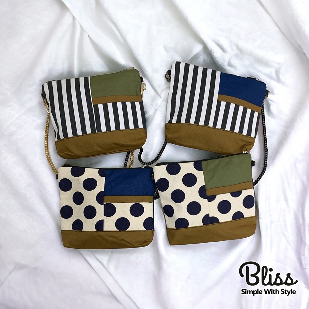 泰國 Bliss BKK包 新款帆布包 直條紋波點 化妝包 小方包 可肩背 可手拿 泰國必敗