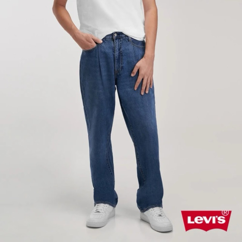Levi’s Stay loose 牛仔褲 復古寬鬆版繭型/ 個性打摺設計 / 中藍水洗 / 天絲棉 levis