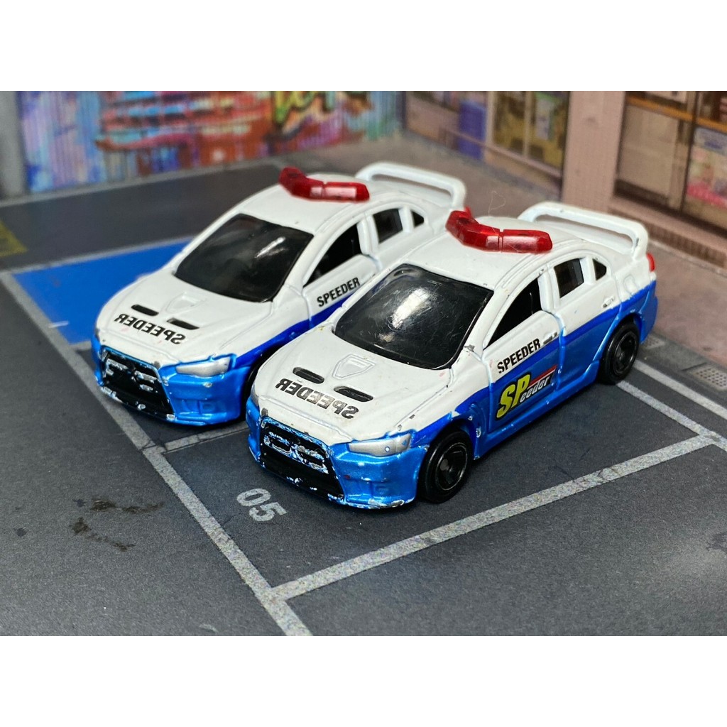 TOMICA-A18-無盒戰損-三菱EVO-特警隊警車-白藍