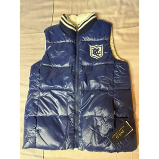全新Polo RL羽絨雙面穿刺繡藍白小馬大童背心L