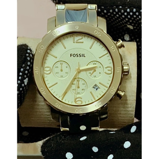 FOSSIL 復古金 經典大錶徑三眼 手錶 腕錶 不鏽鋼鍊帶 38MM