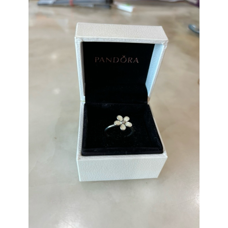 Pandora潘朵拉純銀925二手戒指 白色小花