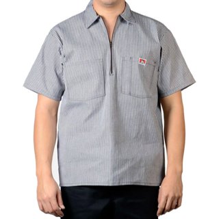 BEN DAVIS 美線 1/2 HALF ZIP WORK SHIRT 半拉鍊 短袖襯衫 (咖白條紋) 化學原宿
