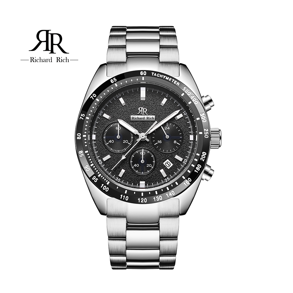 ⏰ACE⏰【Richard Rich】RR 星際霸主系列 銀帶黑面計時三眼陶瓷圈不鏽鋼腕錶