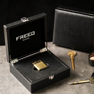 【FREED】復古拉絲黃銅煤油打火機 客製化禮物 刻字 男生禮物 皮質禮盒精裝