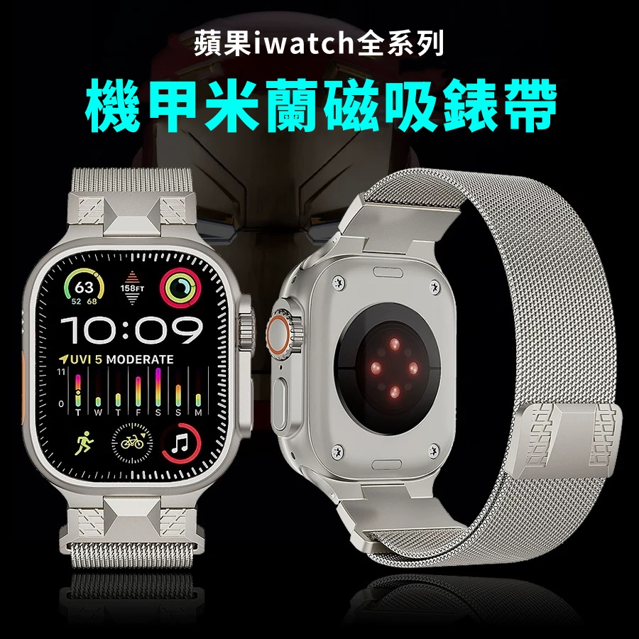 機甲米蘭不鏽鋼磁吸錶帶 適用AppleWatch手錶帶 S9 Ultra錶帶iwatch87654321錶帶 蘋果錶帶