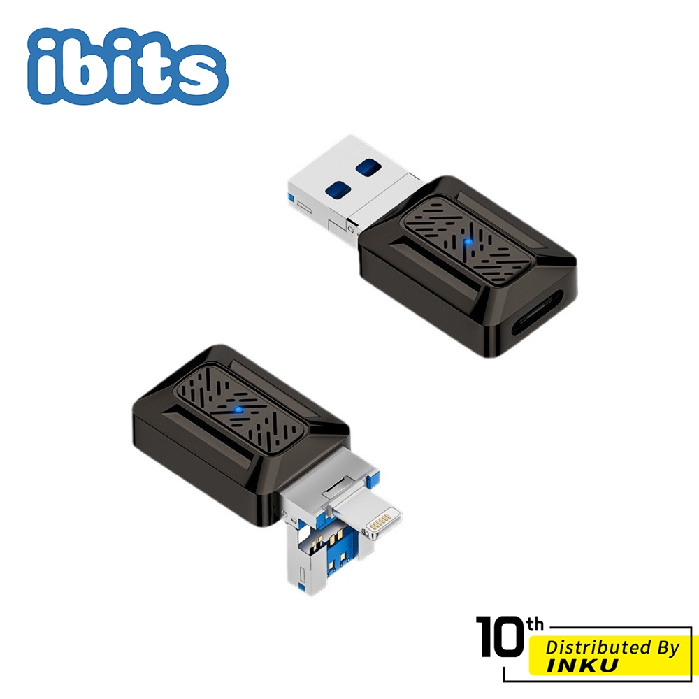 ibits MDD Type-C轉蘋果+USB翻蓋轉接頭 USB-A OTG功能快充 適用蘋果手機 多功能三合一 轉換器