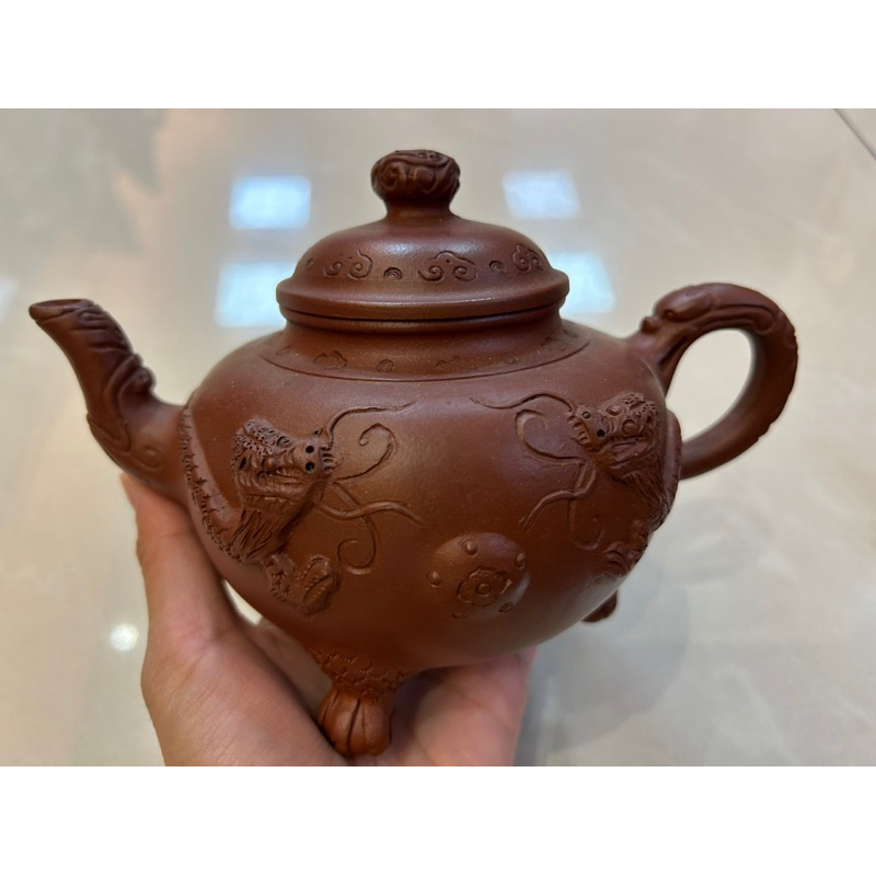 古董收藏-老紫砂雙龍茶壺
